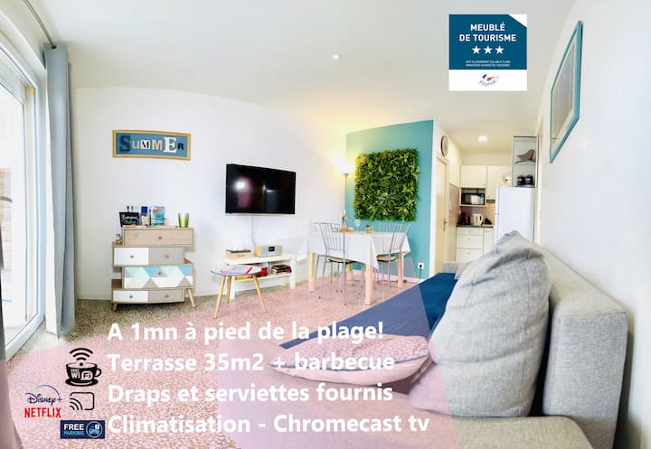 Design-apartment Mit Klimatisierter Terrasse Und Grill 50 M Vom Strand Entfernt - Valras-Plage
