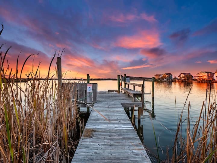 Sound Waterfront  Sunsets Private Dock ️ Pool Access - North Topsail Beach, NC