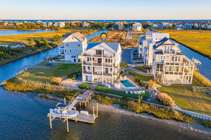 Waterfront Home, Private Pool, Dock, Beach Access - Topsail Island, NC