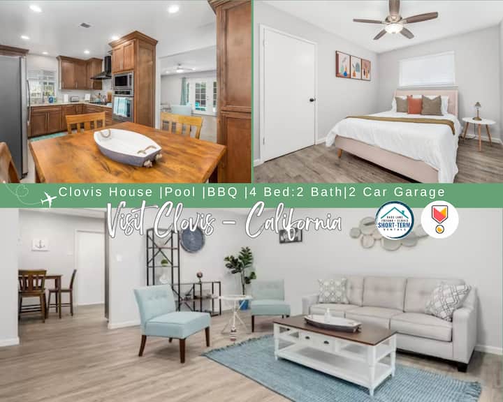 Clovis House | Pool | Bbq | 4 Bed:2 Bath W/ Garage - Fresno, CA