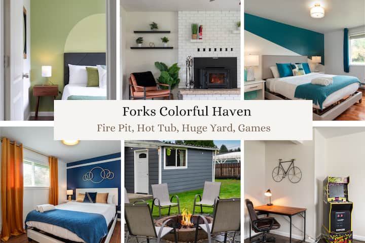 *New* Colorful Haven W/ Arcade & Bbq | Huge Yard - Forks, WA