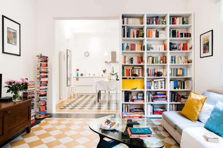 The Chess Floor House, With Many Books & Audrey Hepburn - Bologna