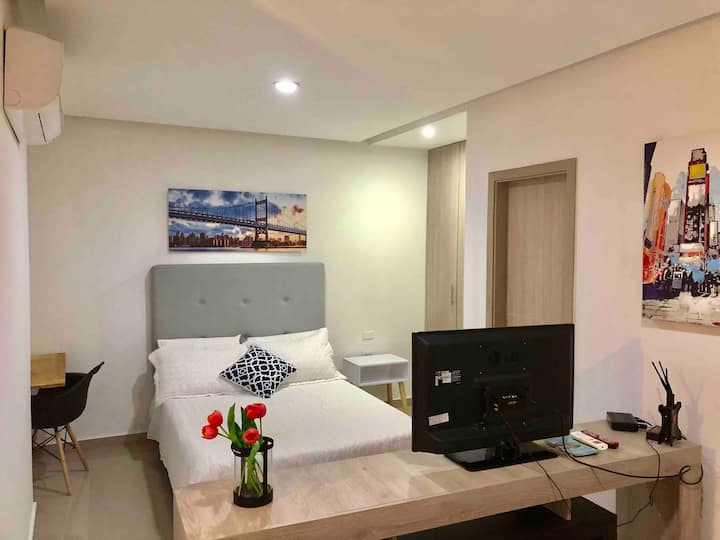 Apartaestudio C/baño, Aa, Sin Fees De Airbnb - Barranquilla