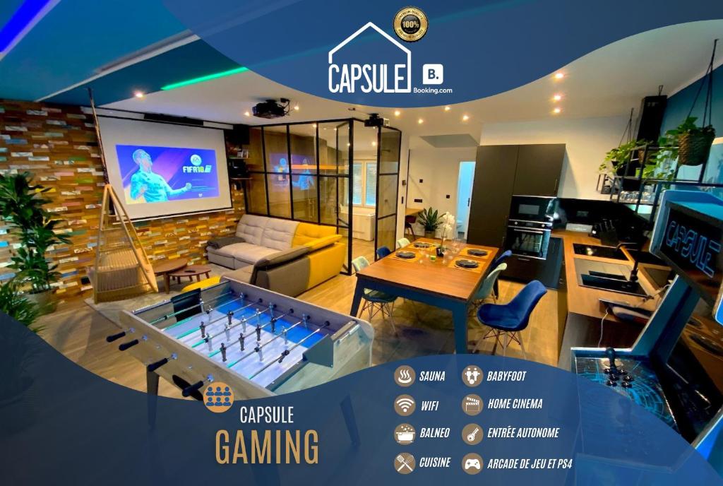 Capsule Gaming Balnéo & Billard & Babyfoot & Sauna 2 Chambres - Nord