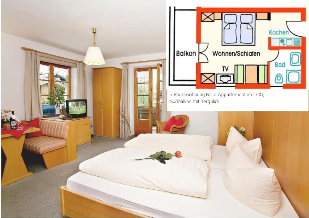 Zwei-raum-ferienwohnung 42qm, Dusche/wc, Extra-schlafzimmer, Küchenzeile, Balkon - Schleching