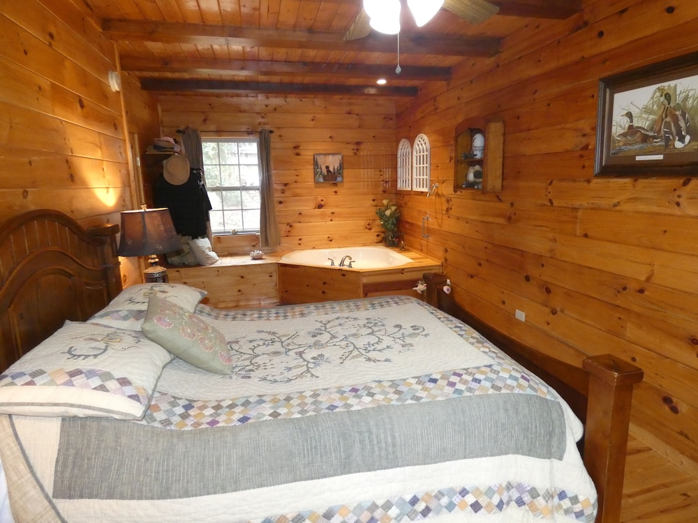 Beautiful Romantic Log Cabin Double Jacuzzi Tub In Master Bedroom Elevated Deck. - Chimney Rock, NC