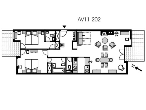 Apartment with an entrance corridor, 2 bedrooms with 2 single beds each, 1 bathroom/wc and 1 separat - Anzère